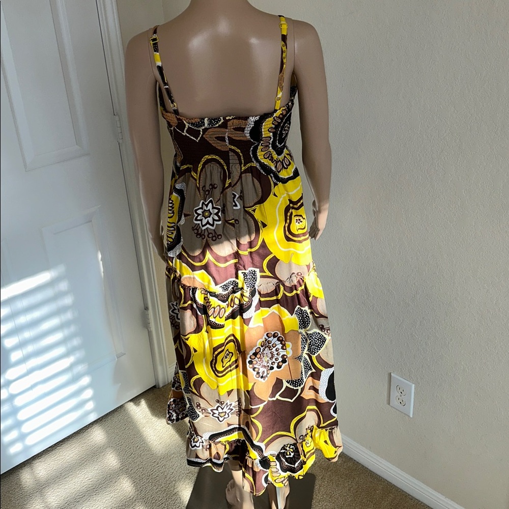 100% Cotton Speed Control Yellow, and Brown Floral Maxi Dress Size Medium. - Picture 5 of 12